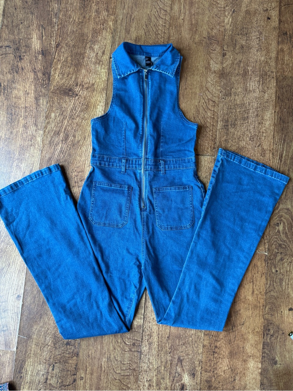 Cider Denim Zip-Up Sleeveless Flare Leg Jumpsuit Sz S